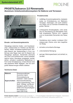 Datenblatt prostilt advance 2.0 Rinnensets