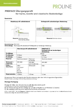 Datenblatt proface Übergangs-Profil